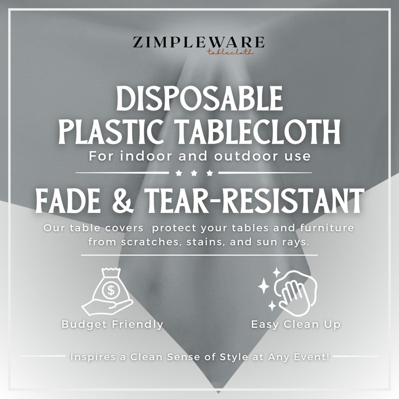 ZIMPLEWARE Premium Silver Plastic Table Cloth Disposable (12 Pk) Plastic Tablecloths for Rectangle Tables (54in x 108in) Party Table Cloths Disposable for 6ft to 8ft Rectangle Tables - Image 2
